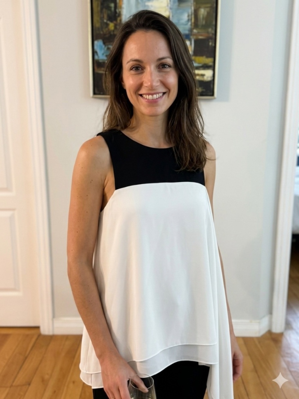 BCBGMAXAZRIA Asymmetric Colorblock Drape Top - L